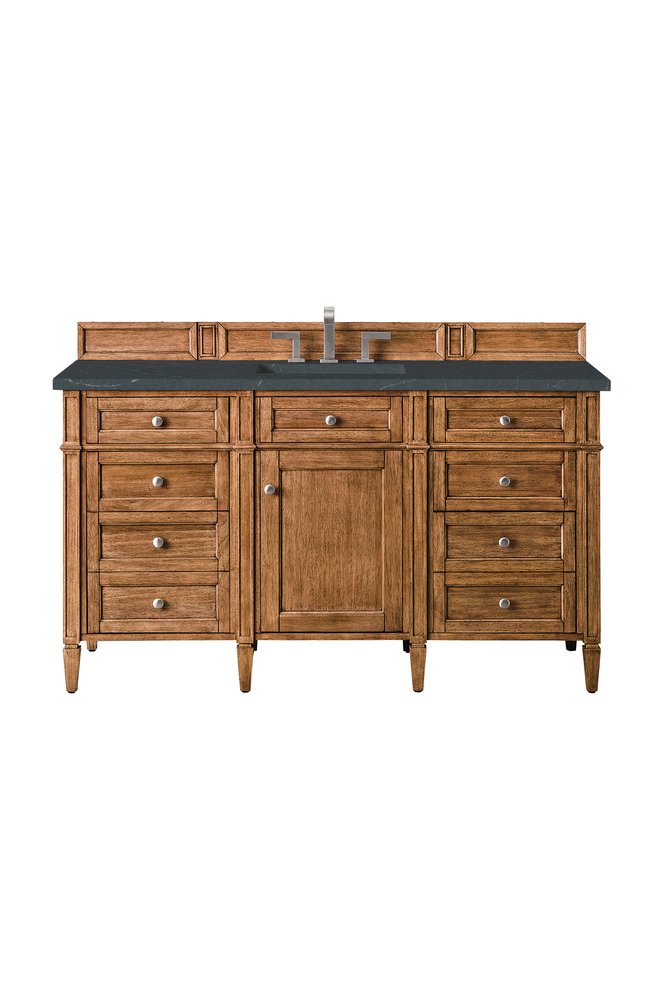 James Martin - Brittany 60" Single Vanity, Saddle Brown w/ 3 CM Charcoal Soapstone Silestone Top - 650-V60S-SBR-3CSP view 1