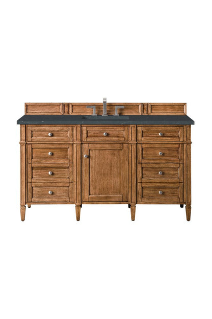 James Martin - Brittany 60" Single Vanity, Saddle Brown w/ 3 CM Charcoal Soapstone Silestone Top - 650-V60S-SBR-3CSP view 1
