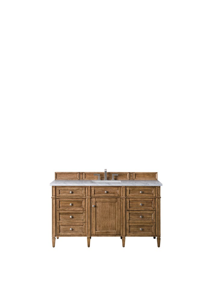 James Martin - Brittany 60" Single Vanity, Saddle Brown w/ 3 CM Eternal Jasmine Pearl Silestone Top w/FreePower Wireless Charger - 650-V60S-SBR-FEJP view 1
