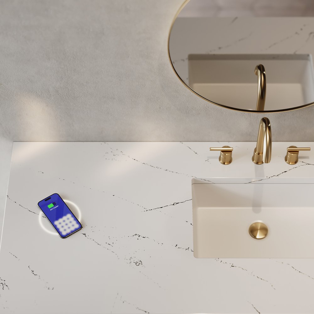 James Martin - Brittany 60" Single Vanity, Saddle Brown w/ 3 CM Ethereal Noctis Silestone Top w/FreePower Wireless Charger - 650-V60S-SBR-FENC view 2