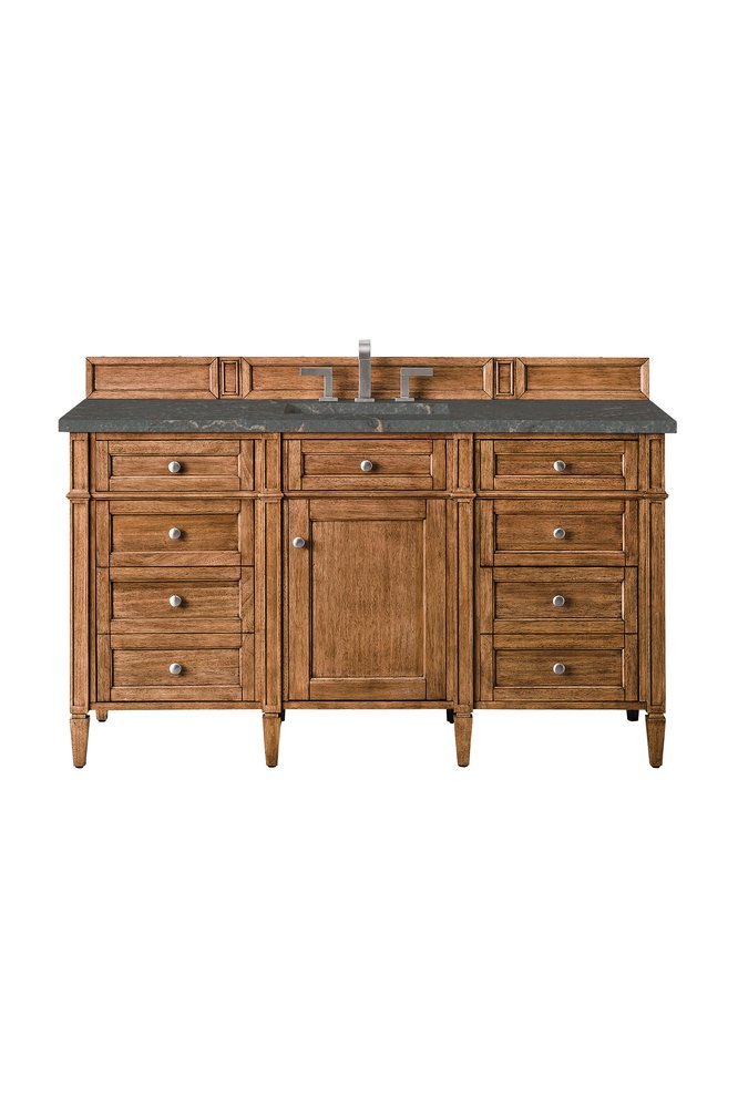 James Martin - Brittany 60" Single Vanity, Saddle Brown w/ 3 CM Parisien Bleu Silestone Top - 650-V60S-SBR-3PBL view 1
