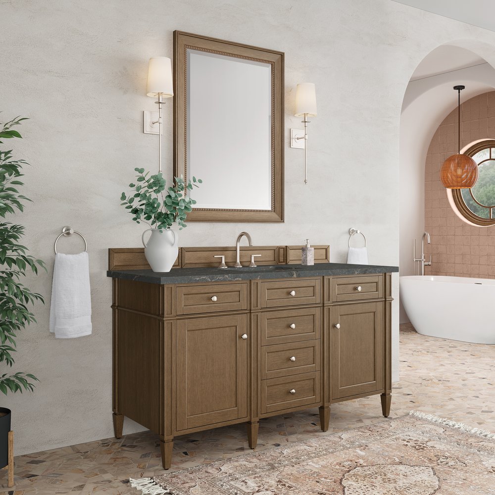 James Martin - Brittany 60" Single Vanity, Saddle Brown w/ 3 CM Parisien Bleu Silestone Top - 650-V60S-SBR-3PBL view 4