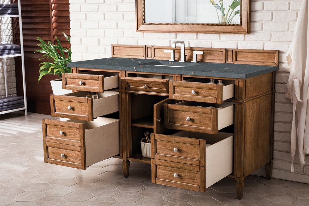 James Martin - Brittany 60" Single Vanity, Saddle Brown w/ 3 CM Parisien Bleu Silestone Top - 650-V60S-SBR-3PBL view 5