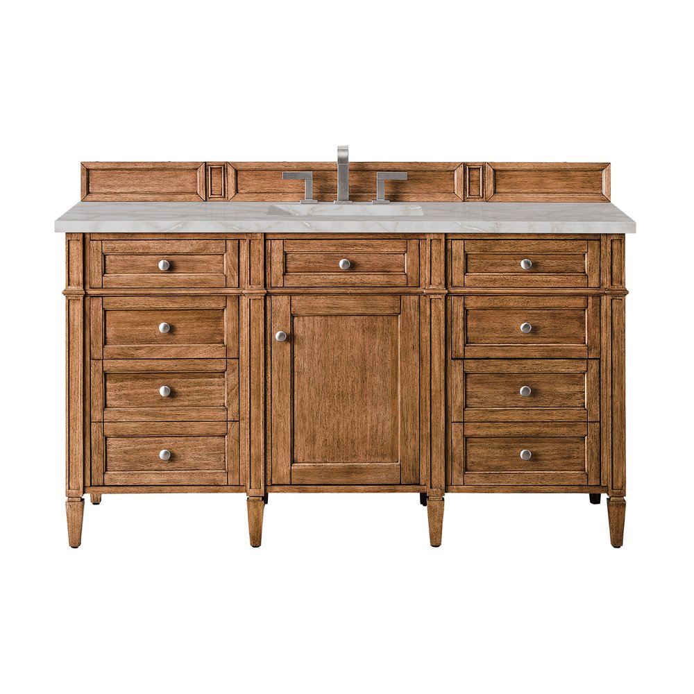 James Martin - Brittany 60" Single Vanity, Saddle Brown w/ 3 CM Victorian Silver Silestone Top w/FreePower Wireless Charger - 650-V60S-SBR-FVSL view 1