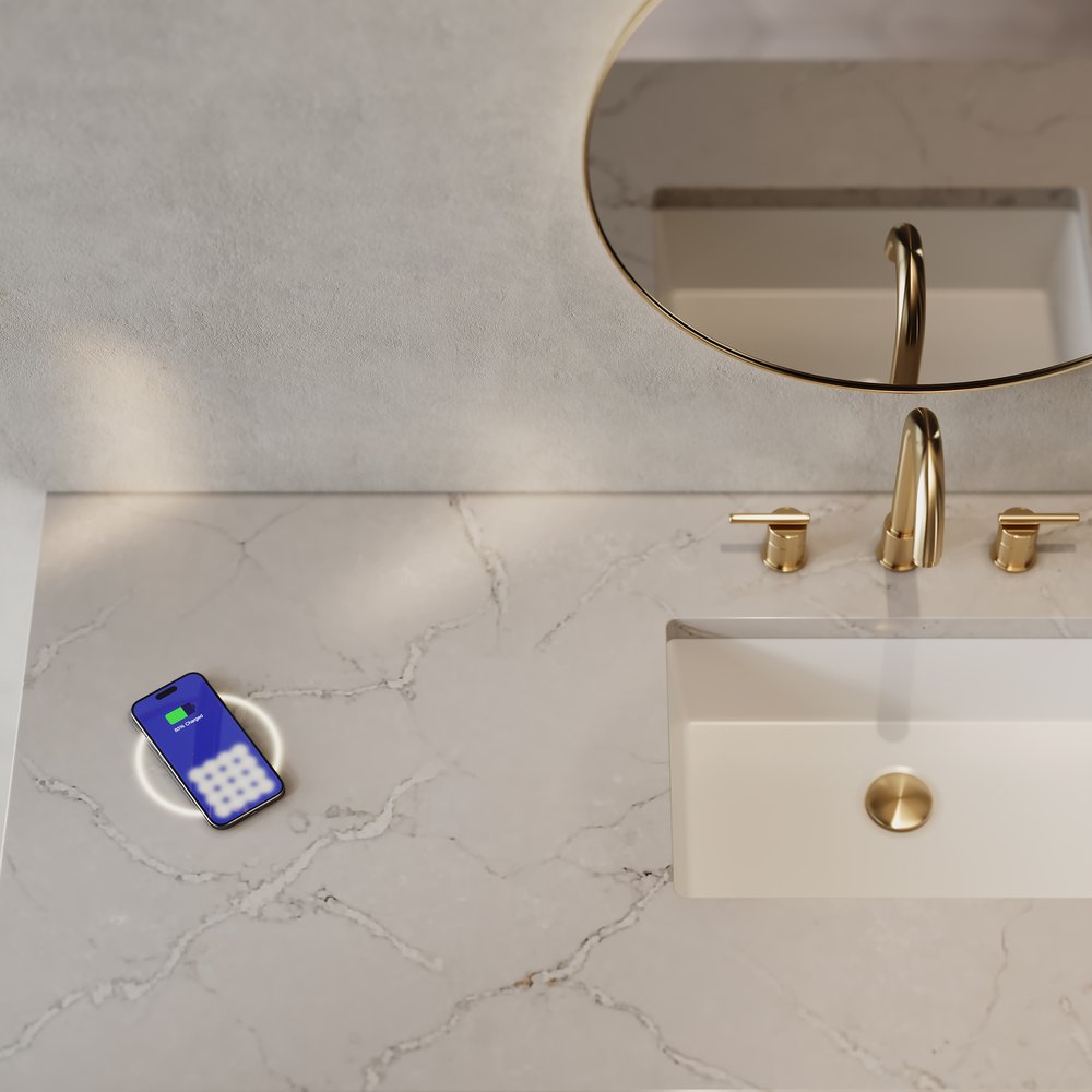 James Martin - Brittany 60" Single Vanity, Saddle Brown w/ 3 CM Victorian Silver Silestone Top w/FreePower Wireless Charger - 650-V60S-SBR-FVSL view 2