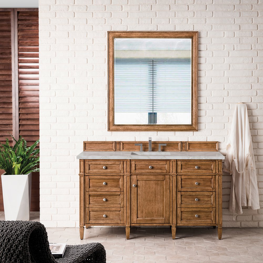 James Martin - Brittany 60" Single Vanity, Saddle Brown w/ 3 CM Victorian Silver Silestone Top w/FreePower Wireless Charger - 650-V60S-SBR-FVSL view 4