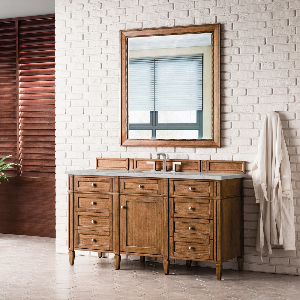 James Martin - Brittany 60" Single Vanity, Saddle Brown w/ 3 CM Victorian Silver Silestone Top w/FreePower Wireless Charger - 650-V60S-SBR-FVSL view 5