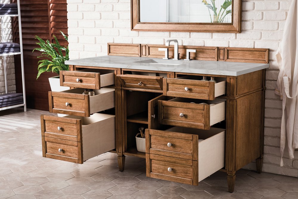 James Martin - Brittany 60" Single Vanity, Saddle Brown w/ 3 CM Victorian Silver Silestone Top w/FreePower Wireless Charger - 650-V60S-SBR-FVSL view 6