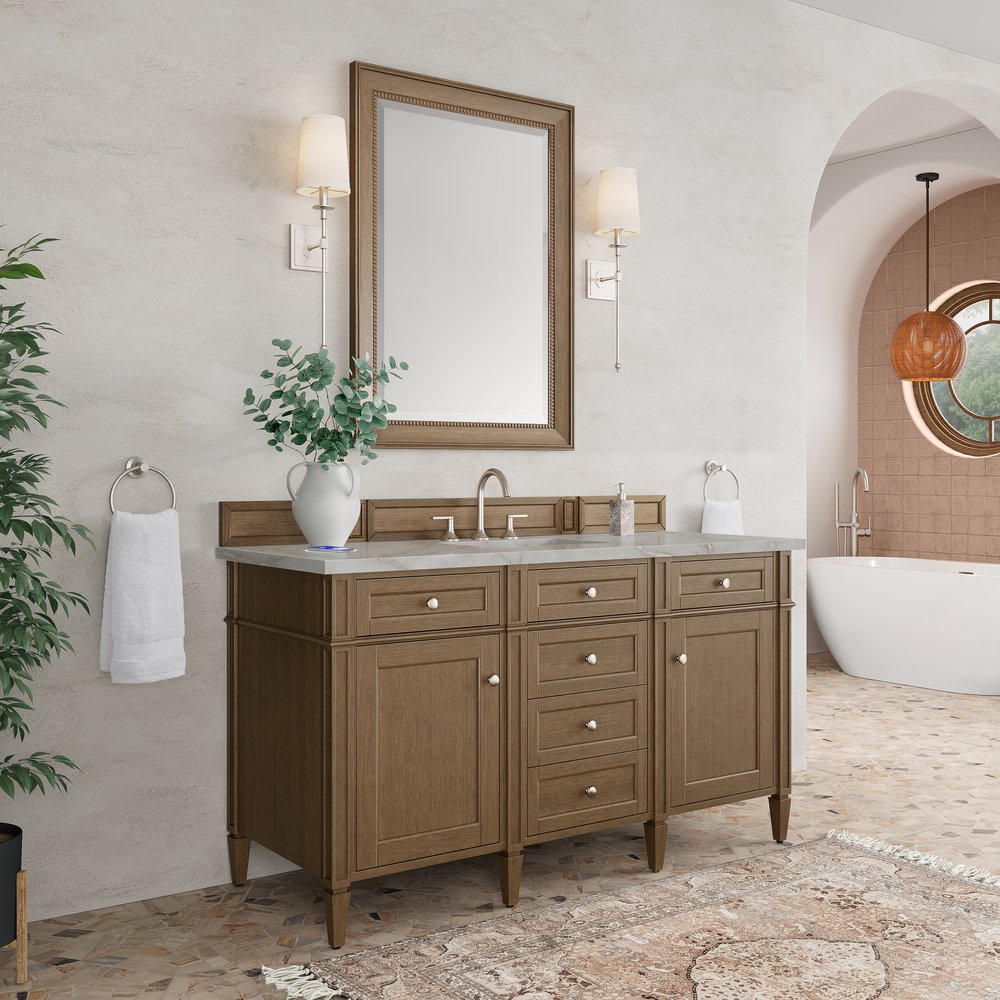 James Martin - Brittany 60" Single Vanity, Saddle Brown w/ 3 CM Victorian Silver Silestone Top w/FreePower Wireless Charger - 650-V60S-SBR-FVSL view 8