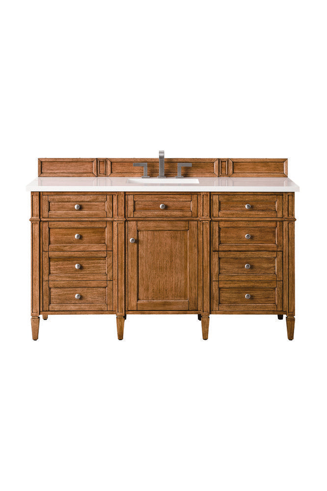 James Martin - Brittany 60" Single Vanity, Saddle Brown w/ 3 CM White Zeus Silestone Top - 650-V60S-SBR-3WZ view 1