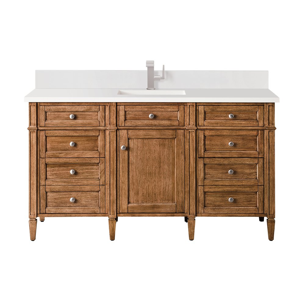 James Martin - Brittany 60" Single Vanity, Saddle Brown w/ Single Hole 3 CM White Zeus Silestone Top & Backsplash - 650-V60S-SBR-1WZ view 1