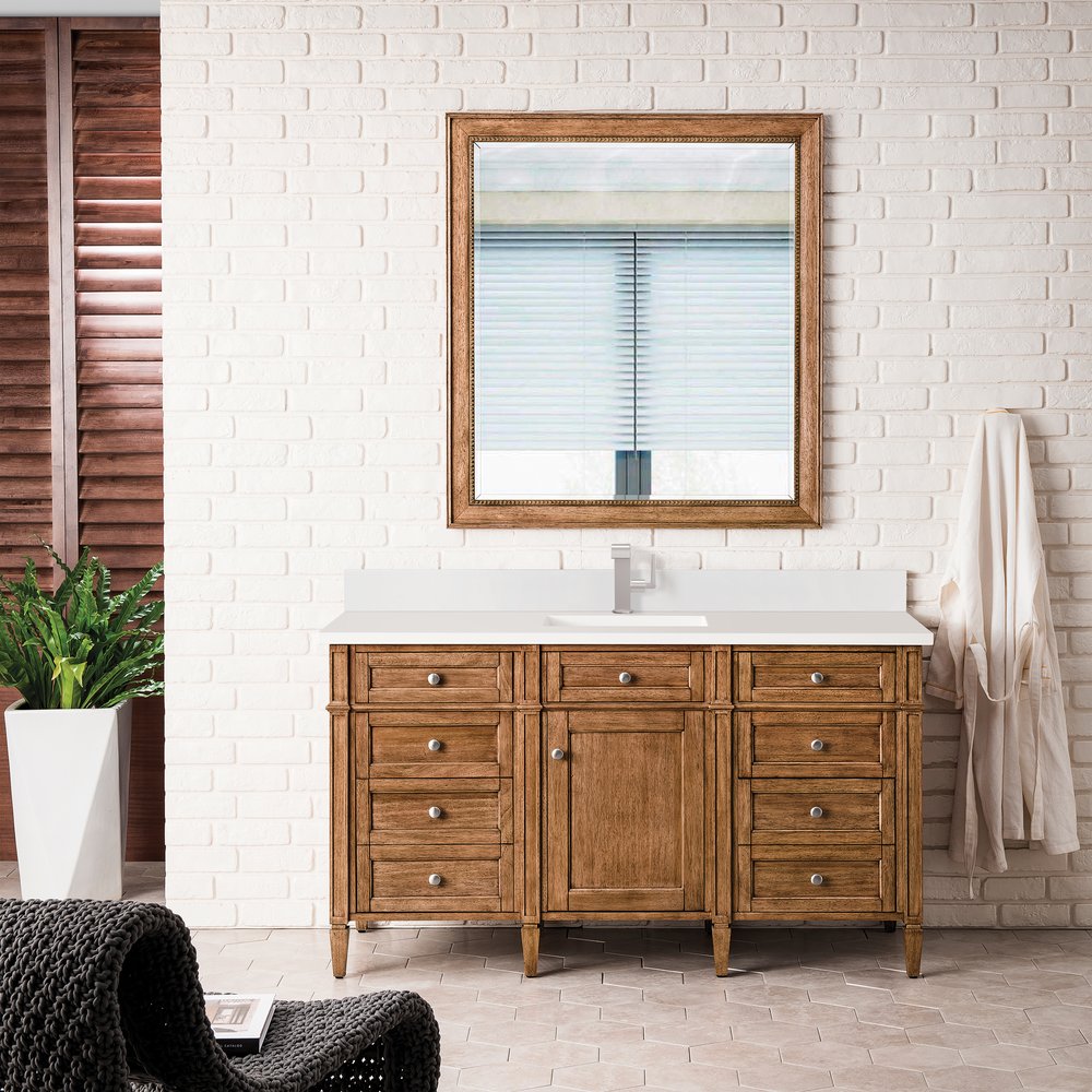 James Martin - Brittany 60" Single Vanity, Saddle Brown w/ Single Hole 3 CM White Zeus Silestone Top & Backsplash - 650-V60S-SBR-1WZ view 3