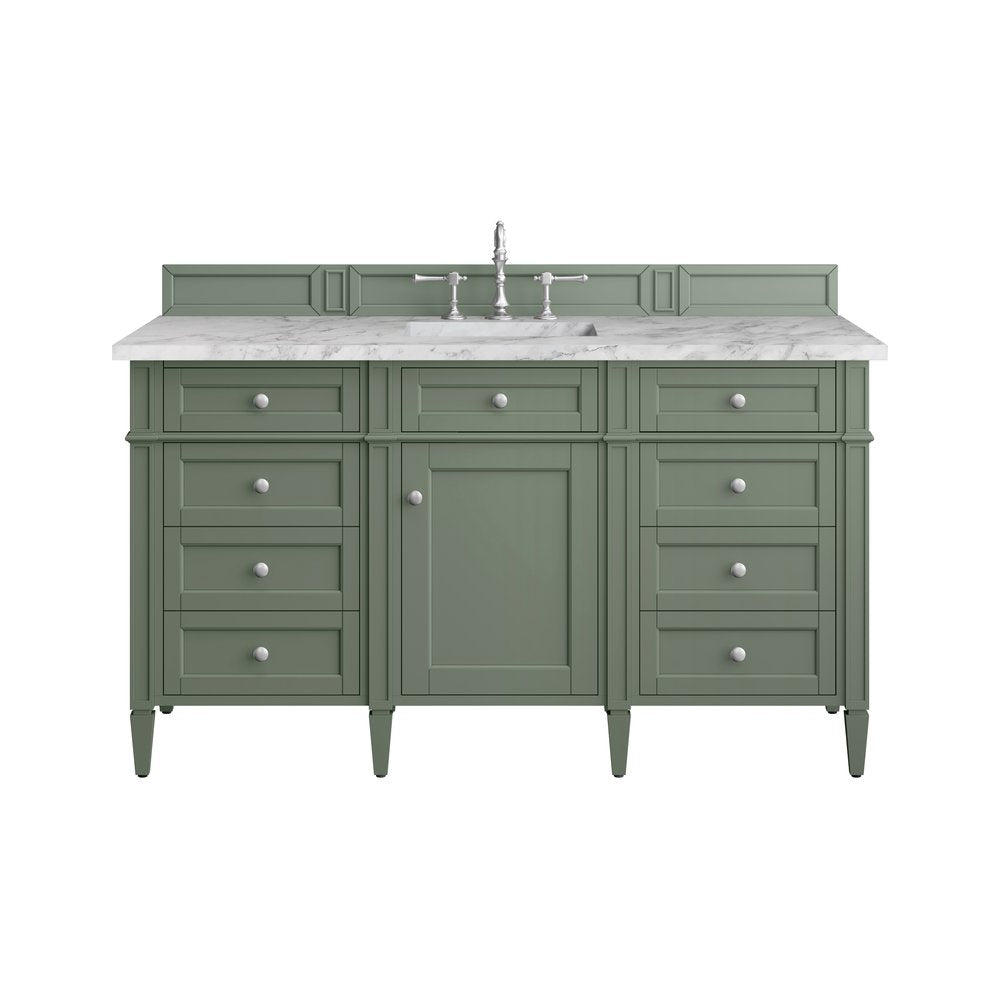 James Martin - Brittany 60" Single Vanity, Smokey Celadon w/ 3 CM Carrara Marble Top - 650-V60S-SC-3CAR view 1