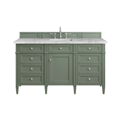 James Martin - Brittany 60" Single Vanity, Smokey Celadon w/ 3 CM Carrara Marble Top - 650-V60S-SC-3CAR view 1