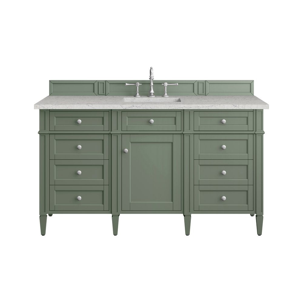 James Martin - Brittany 60" Single Vanity, Smokey Celadon w/ 3 CM Eternal Jasmine Pearl Top - 650-V60S-SC-3EJP view 1