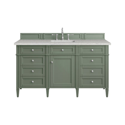 James Martin - Brittany 60" Single Vanity, Smokey Celadon w/ 3 CM Eternal Jasmine Pearl Top - 650-V60S-SC-3EJP view 1