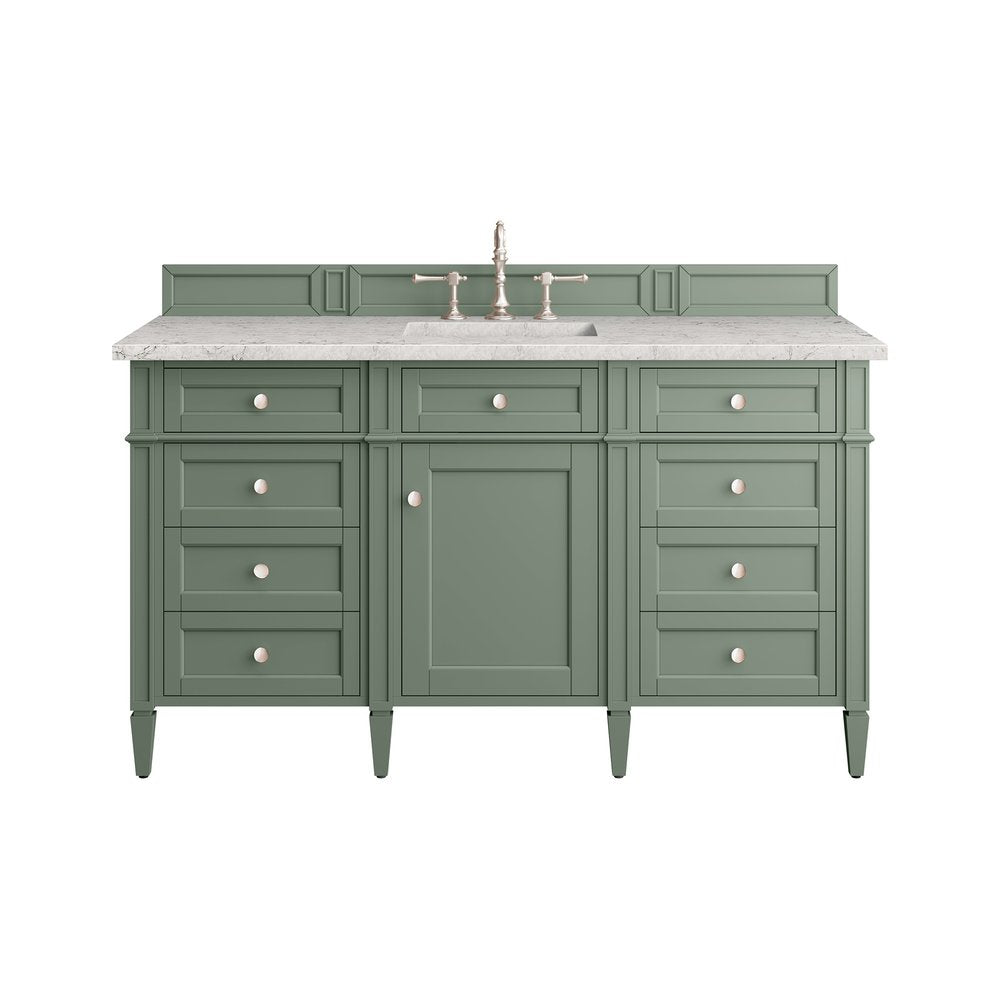 James Martin - Brittany 60" Single Vanity, Smokey Celadon w/ 3 CM Eternal Jasmine Pearl Top w/FreePower Wireless Charger - 650-V60S-SC-FEJP view 1