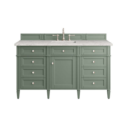 James Martin - Brittany 60" Single Vanity, Smokey Celadon w/ 3 CM Eternal Jasmine Pearl Top w/FreePower Wireless Charger - 650-V60S-SC-FEJP view 1