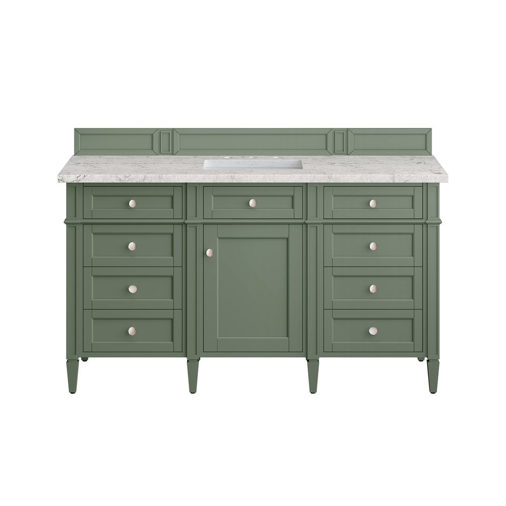 James Martin - Brittany 60" Single Vanity, Smokey Celadon w/ 3 CM Eternal Jasmine Pearl Top w/FreePower Wireless Charger - 650-V60S-SC-FEJP view 2
