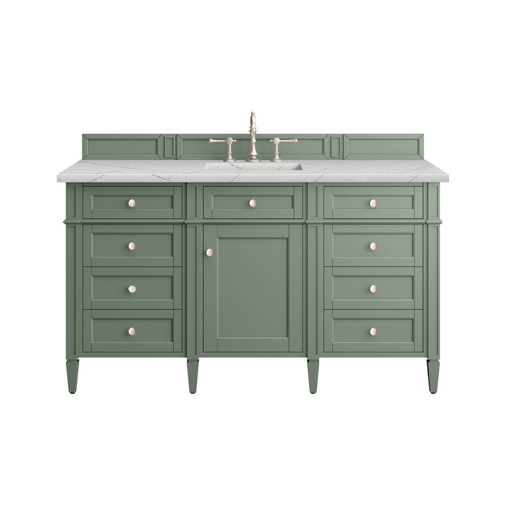 James Martin - Brittany 60" Single Vanity, Smokey Celadon w/ 3 CM Ethereal Noctis Top w/FreePower Wireless Charger - 650-V60S-SC-FENC view 1