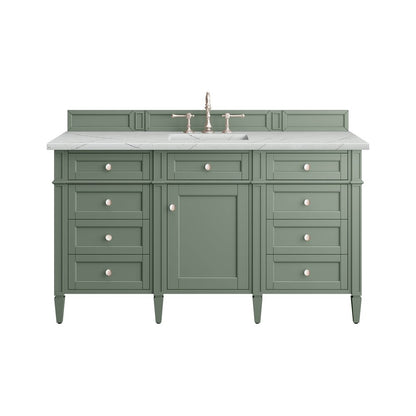 James Martin - Brittany 60" Single Vanity, Smokey Celadon w/ 3 CM Ethereal Noctis Top w/FreePower Wireless Charger - 650-V60S-SC-FENC view 1