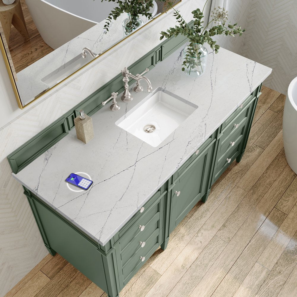 James Martin - Brittany 60" Single Vanity, Smokey Celadon w/ 3 CM Ethereal Noctis Top w/FreePower Wireless Charger - 650-V60S-SC-FENC view 8