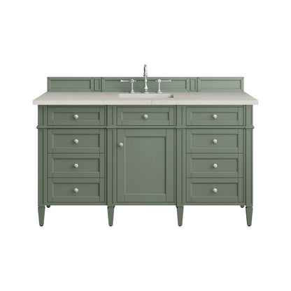 James Martin - Brittany 60" Single Vanity, Smokey Celadon, w/ 3 CM Siberian Silestone Top - 650-V60S-SC-3SFR view 1