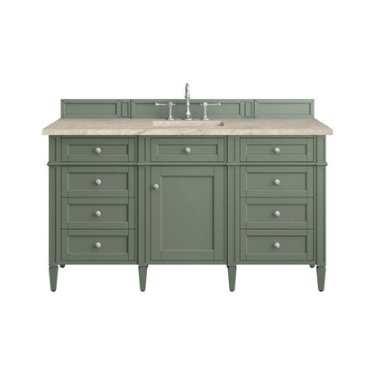 James Martin - Brittany 60" Single Vanity, Smokey Celadon, w/ 3 CM Tajnar Eclos Top - 650-V60S-SC-3TJR view 1