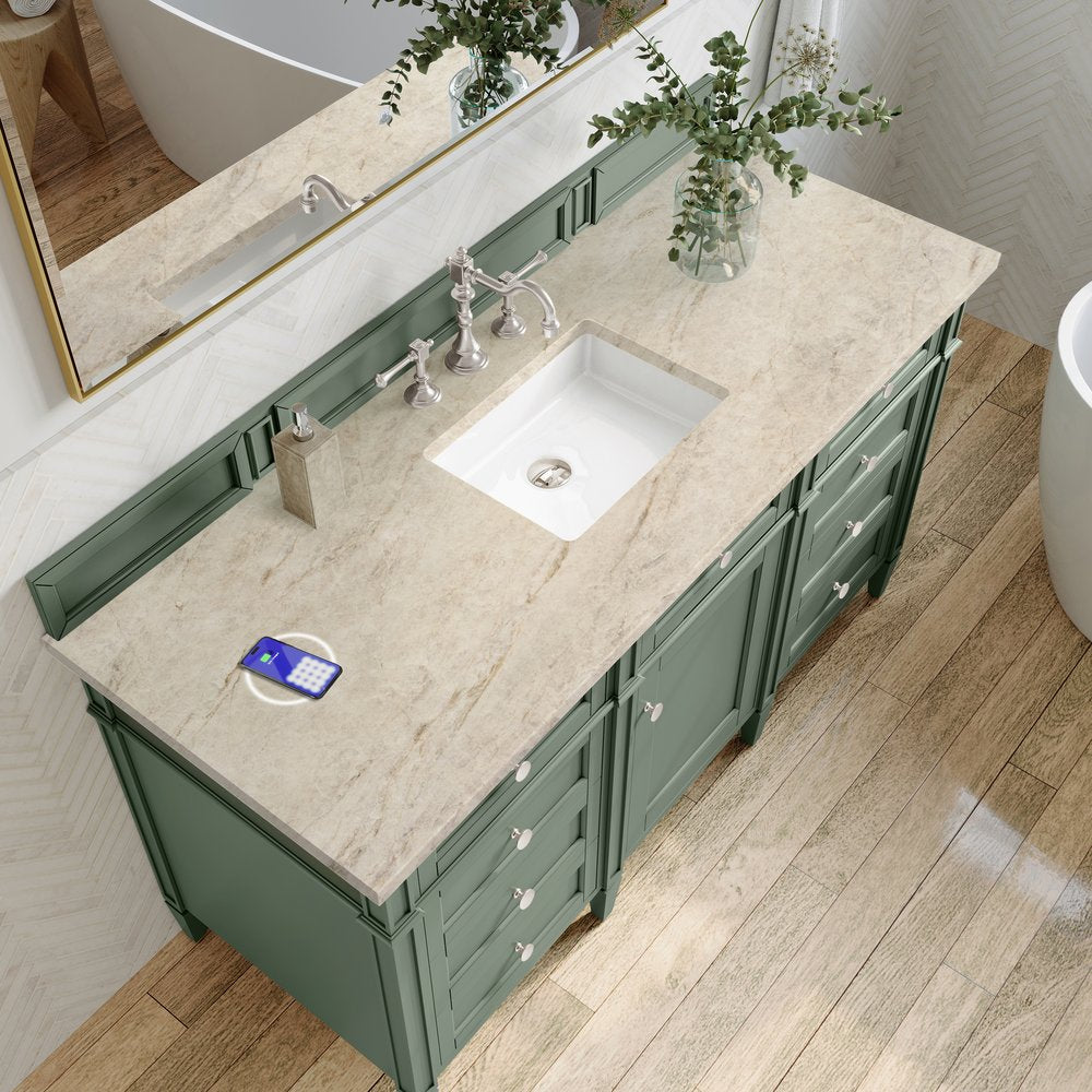 James Martin - Brittany 60" Single Vanity, Smokey Celadon, w/ 3 CM Tajnar Eclos Top w/FreePower Wireless Charger - 650-V60S-SC-FTJR view 6