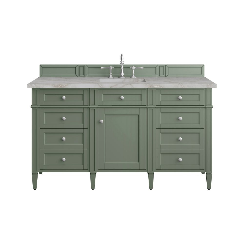 James Martin - Brittany 60" Single Vanity, Smokey Celadon w/ 3 CM Victorian Silver Top - 650-V60S-SC-3VSL view 1