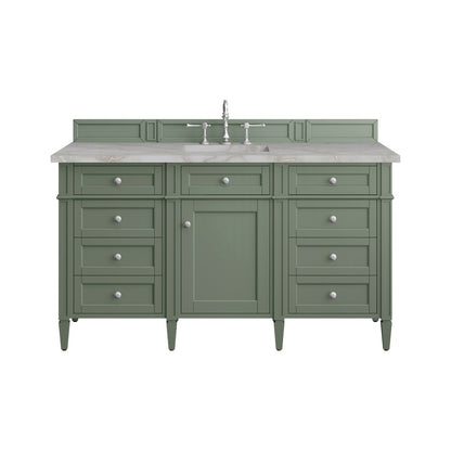 James Martin - Brittany 60" Single Vanity, Smokey Celadon w/ 3 CM Victorian Silver Top - 650-V60S-SC-3VSL view 1