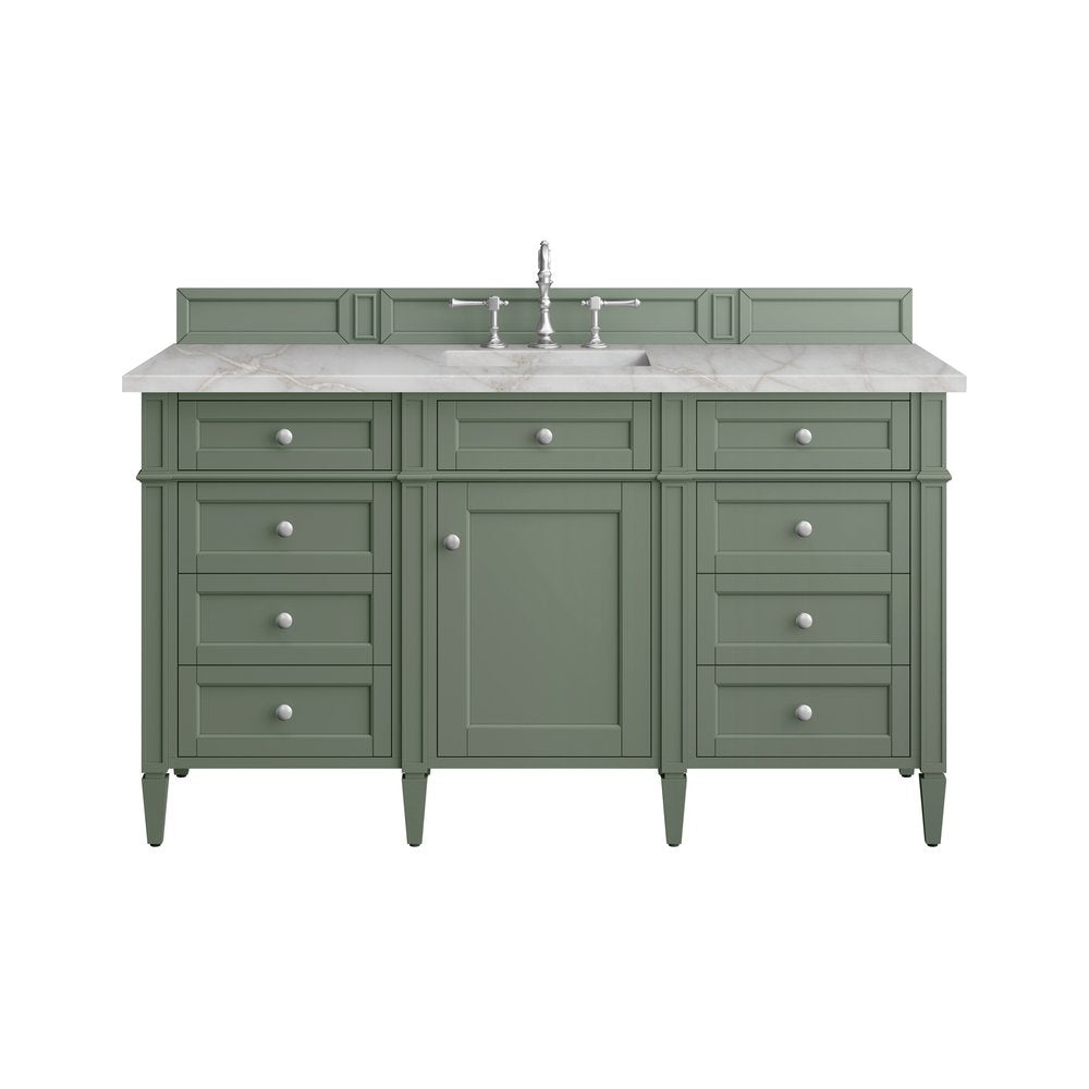 James Martin - Brittany 60" Single Vanity, Smokey Celadon w/ 3 CM Victorian Silver Top w/FreePower Wireless Charger - 650-V60S-SC-FVSL view 1