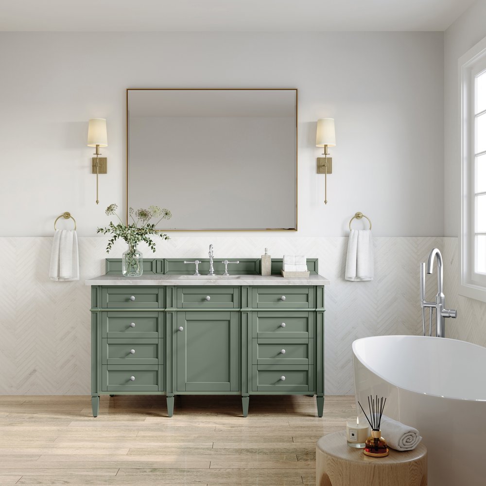 James Martin - Brittany 60" Single Vanity, Smokey Celadon w/ 3 CM Victorian Silver Top w/FreePower Wireless Charger - 650-V60S-SC-FVSL view 4