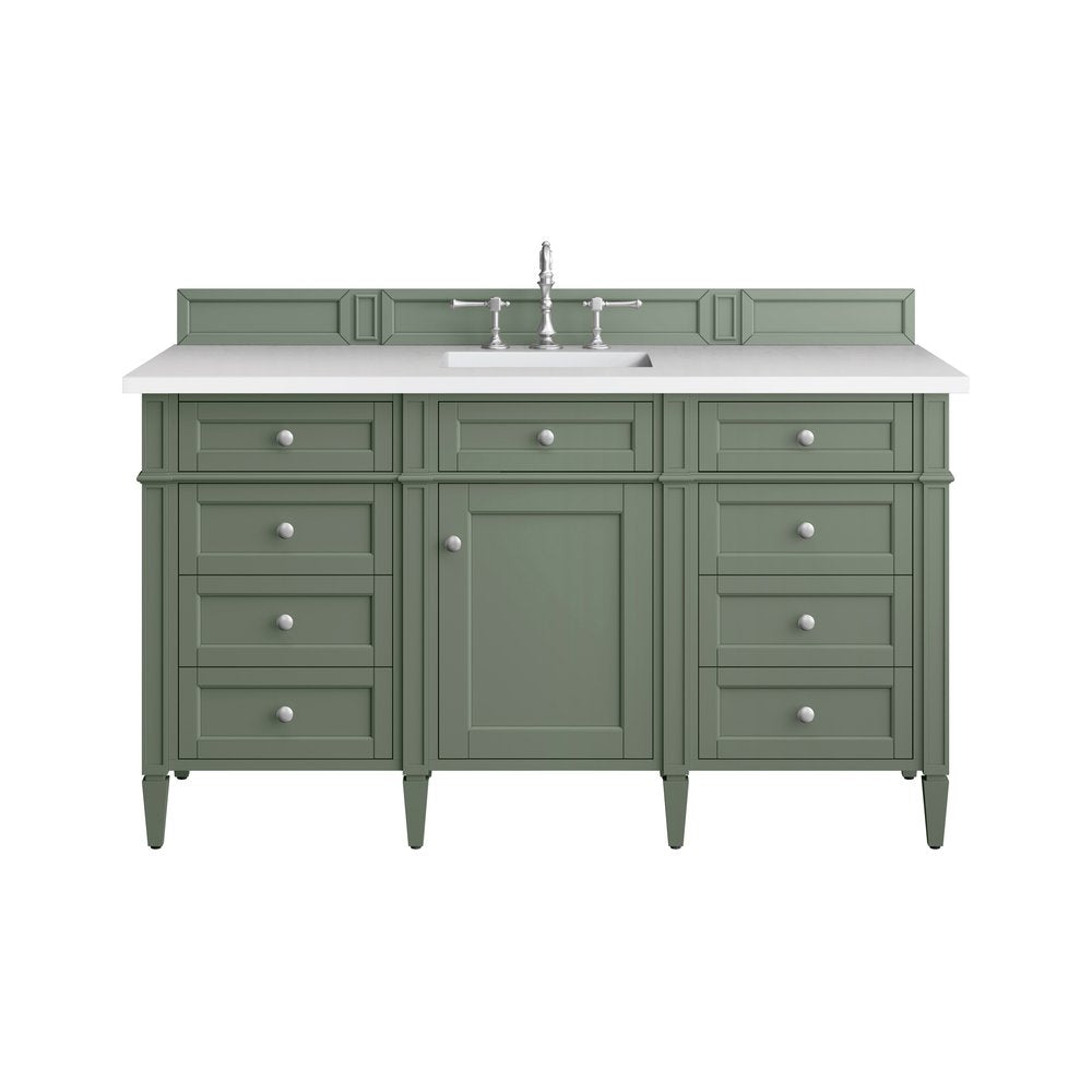 James Martin - Brittany 60" Single Vanity, Smokey Celadon w/ 3 CM White Zeus Top - 650-V60S-SC-3WZ view 1