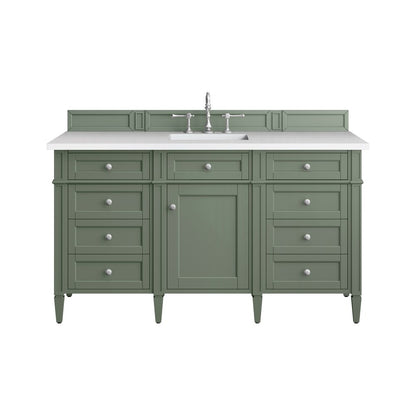 James Martin - Brittany 60" Single Vanity, Smokey Celadon w/ 3 CM White Zeus Top - 650-V60S-SC-3WZ view 1