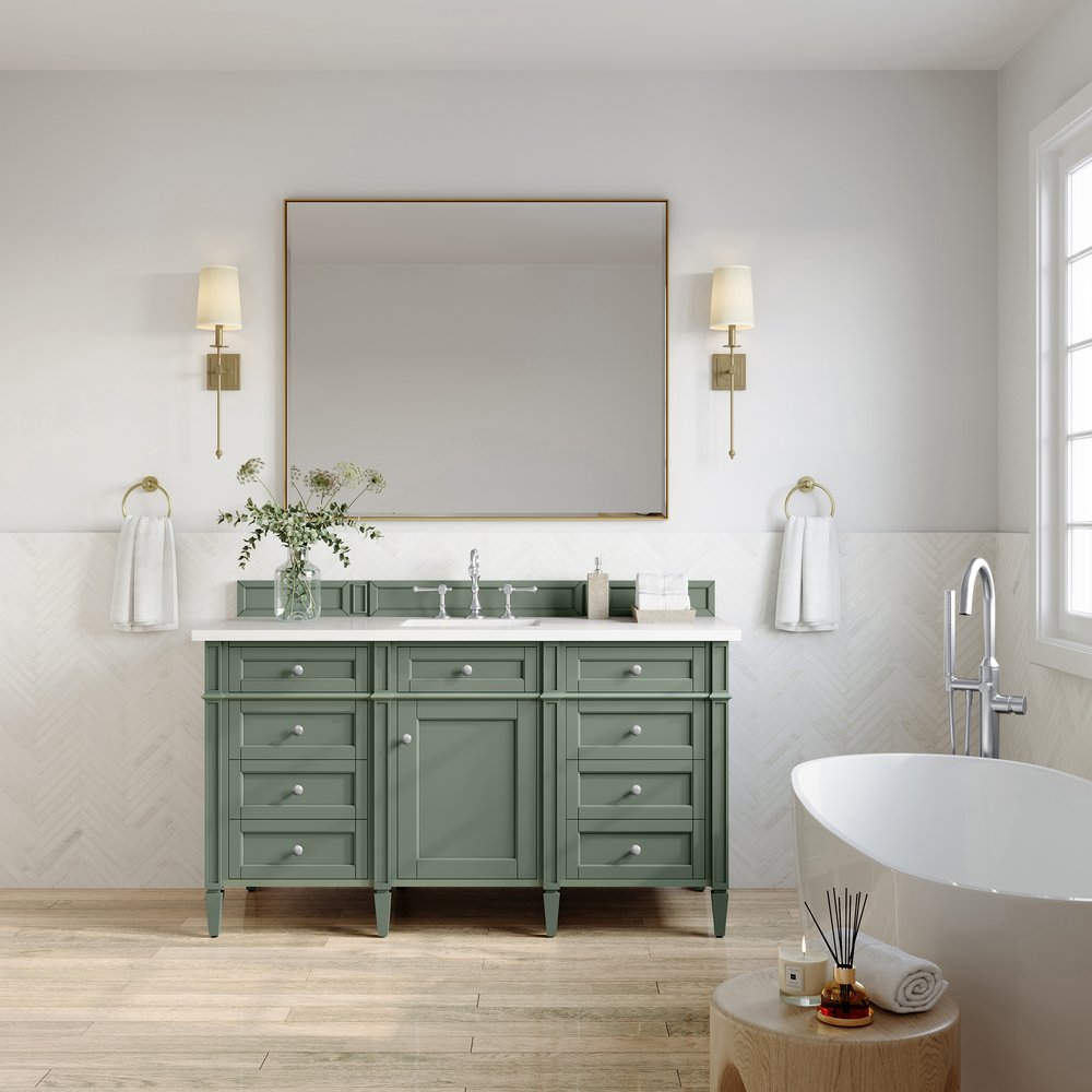 James Martin - Brittany 60" Single Vanity, Smokey Celadon w/ 3 CM White Zeus Top - 650-V60S-SC-3WZ view 3