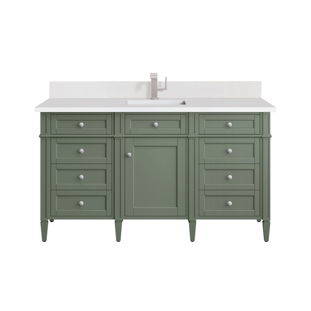 James Martin - Brittany 60" Single Vanity, Smokey Celadon w/ Single Hole 3 CM White Zeus Top & Backsplash - 650-V60S-SC-1WZ view 1