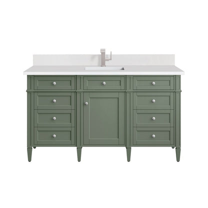James Martin - Brittany 60" Single Vanity, Smokey Celadon w/ Single Hole 3 CM White Zeus Top & Backsplash - 650-V60S-SC-1WZ view 1