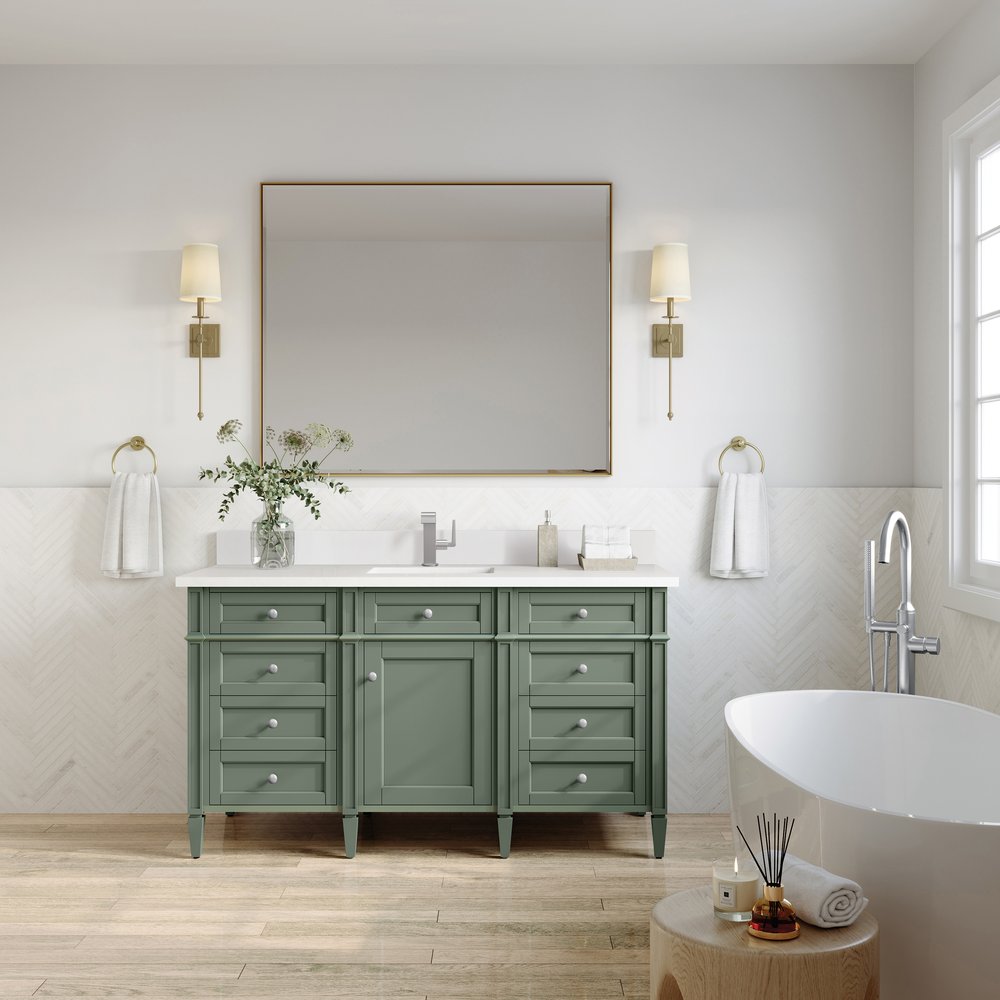 James Martin - Brittany 60" Single Vanity, Smokey Celadon w/ Single Hole 3 CM White Zeus Top & Backsplash - 650-V60S-SC-1WZ view 3