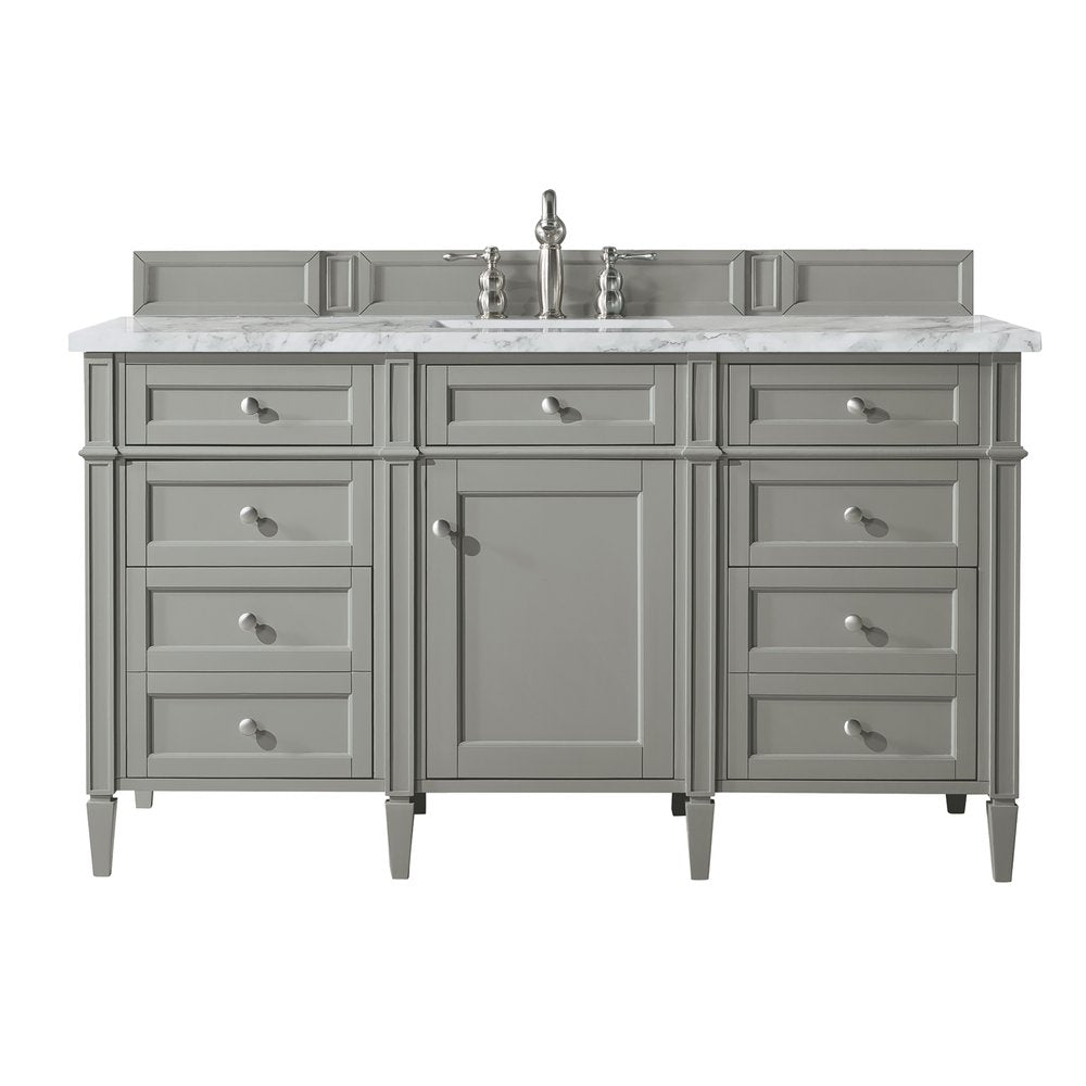 James Martin - Brittany 60" Single Vanity, Urban Gray w/ 3 CM Carrara Marble Top - 650-V60S-UGR-3CAR view 1