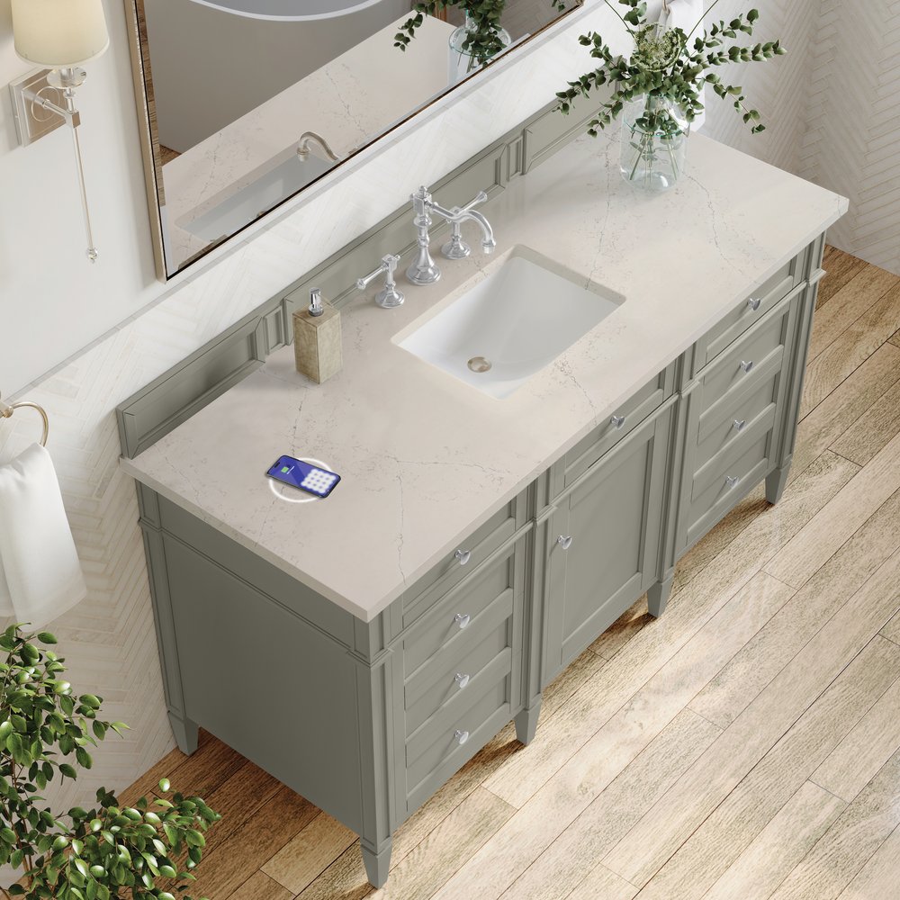 James Martin - Brittany 60" Single Vanity, Urban Gray, w/ 3 CM Siberian Silestone Top w/FreePower Wireless Charger - 650-V60S-UGR-FSFR view 6
