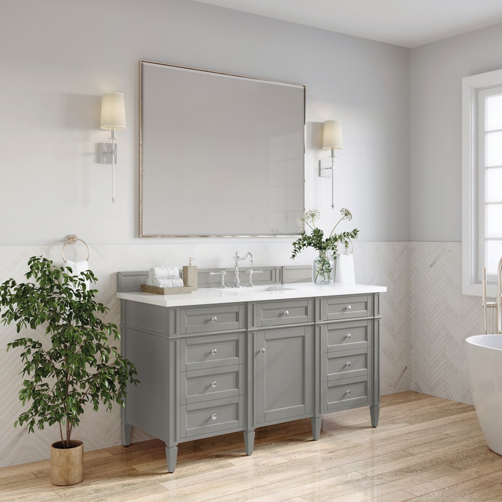James Martin - Brittany 60" Single Vanity, Urban Gray w/ 3 CM White Zeus Silestone Top - 650-V60S-UGR-3WZ view 3