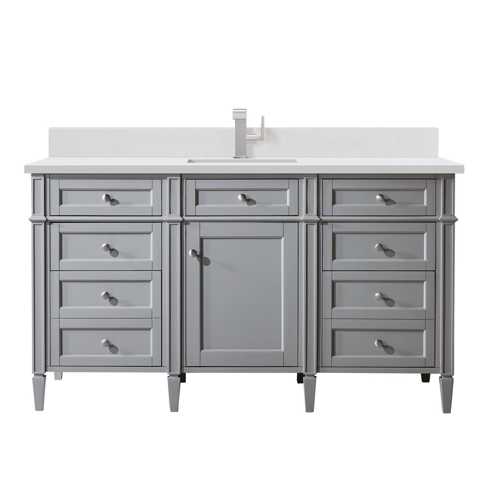 James Martin - Brittany 60" Single Vanity, Urban Gray w/ Single Hole 3 CM White Zeus Silestone Top & Backsplash - 650-V60S-UGR-1WZ view 1