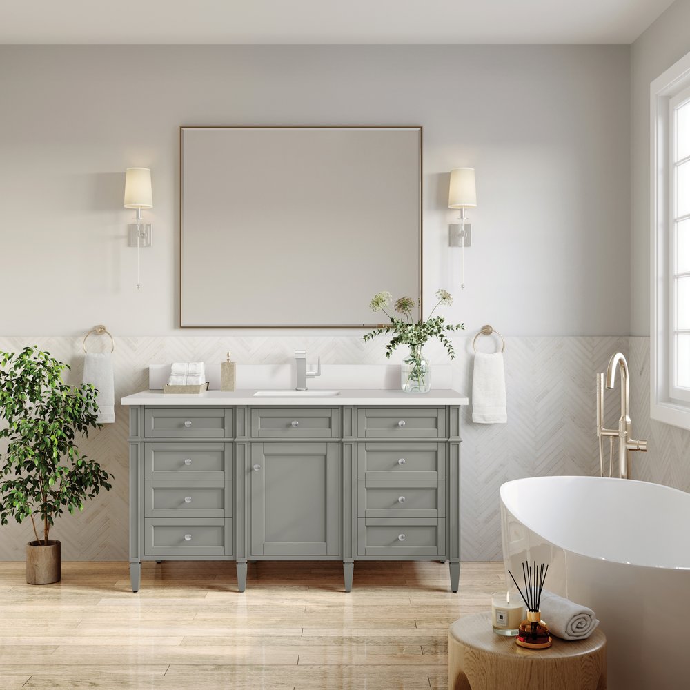 James Martin - Brittany 60" Single Vanity, Urban Gray w/ Single Hole 3 CM White Zeus Silestone Top & Backsplash - 650-V60S-UGR-1WZ view 3