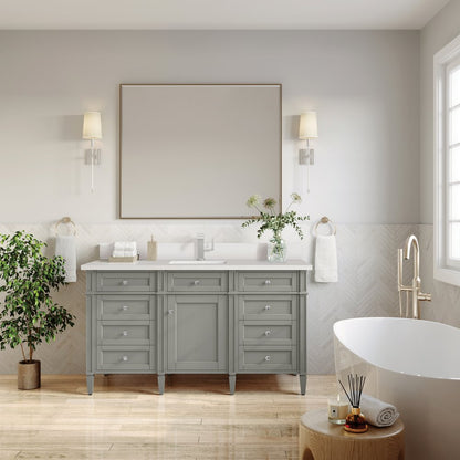 James Martin - Brittany 60" Single Vanity, Urban Gray w/ Single Hole 3 CM White Zeus Silestone Top & Backsplash - 650-V60S-UGR-1WZ view 3