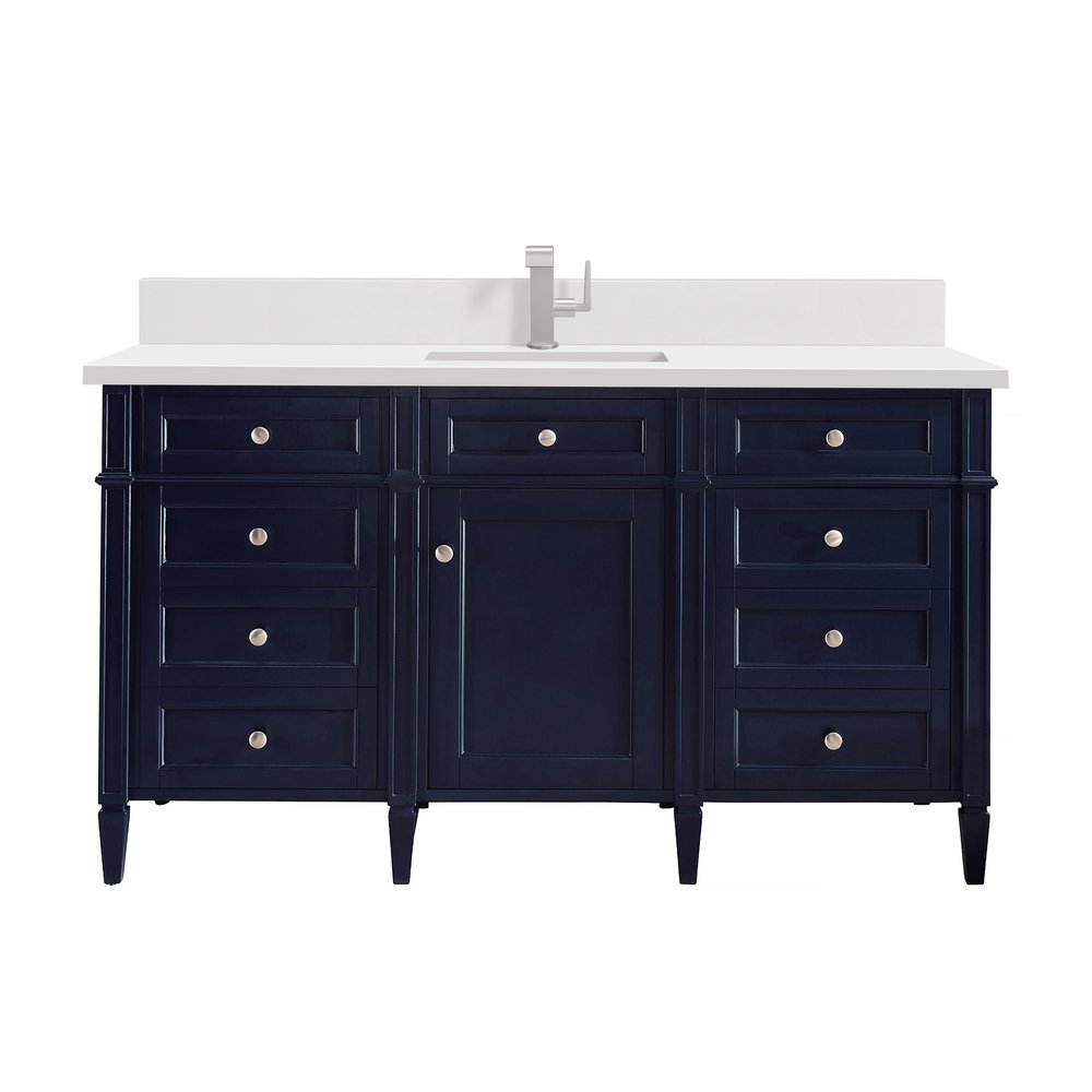 James Martin - Brittany 60" Single Vanity, Victory Bleu w/ Single Hole 3 CM White Zeus Silestone Top & Backsplash - 650-V60S-VBL-1WZ view 1