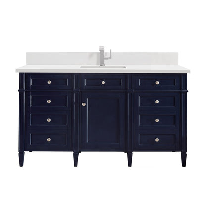 James Martin - Brittany 60" Single Vanity, Victory Bleu w/ Single Hole 3 CM White Zeus Silestone Top & Backsplash - 650-V60S-VBL-1WZ view 1