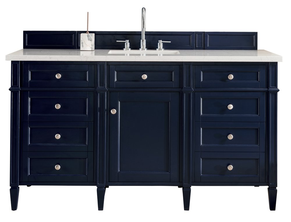 James Martin - Brittany 60" Single Vanity, Victory Blue w/ 3 CM Eternal Jasmine Pearl Silestone Top w/FreePower Wireless Charger - 650-V60S-VBL-FEJP view 1