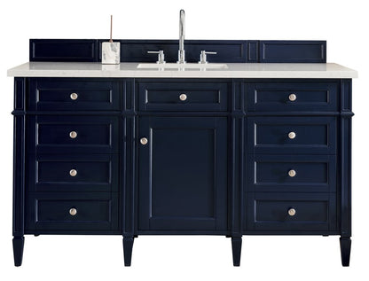 James Martin - Brittany 60" Single Vanity, Victory Blue w/ 3 CM Eternal Jasmine Pearl Silestone Top w/FreePower Wireless Charger - 650-V60S-VBL-FEJP view 1