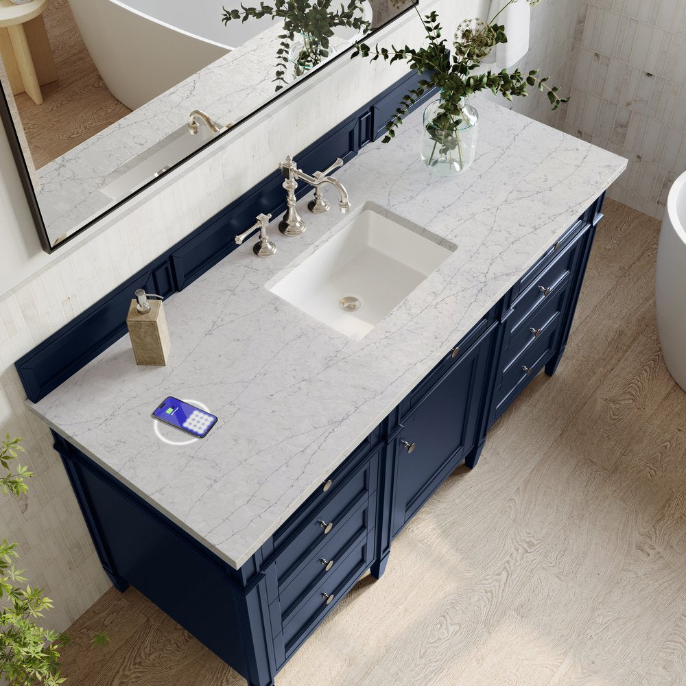 James Martin - Brittany 60" Single Vanity, Victory Blue w/ 3 CM Eternal Jasmine Pearl Silestone Top w/FreePower Wireless Charger - 650-V60S-VBL-FEJP view 10